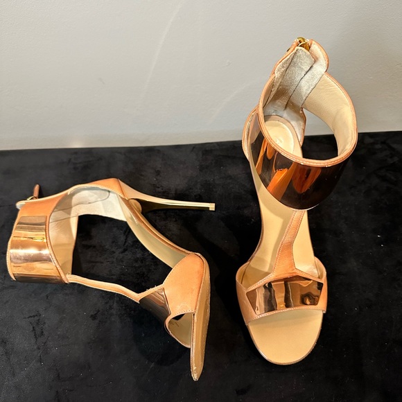 Giuseppe Zanotti Tan and Rose Gold Mirror Metal heels - Like New EU 36.5 - Picture 4 of 11